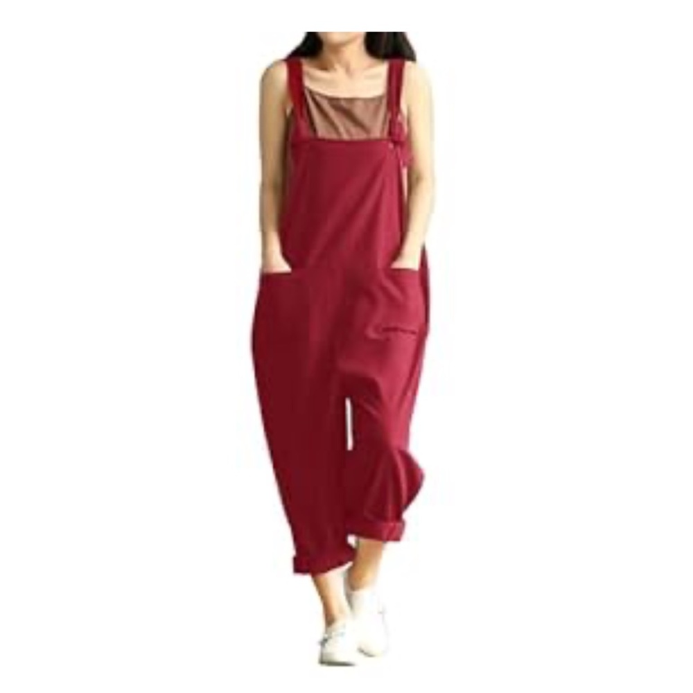 Aedvoouer Women's Jumpsuits Overalls Plus Size Wide Leg Loose Cotton Linen NWOT
